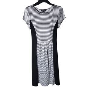 Perceptions NY Black White Striped Colorblock Tie Back Dress